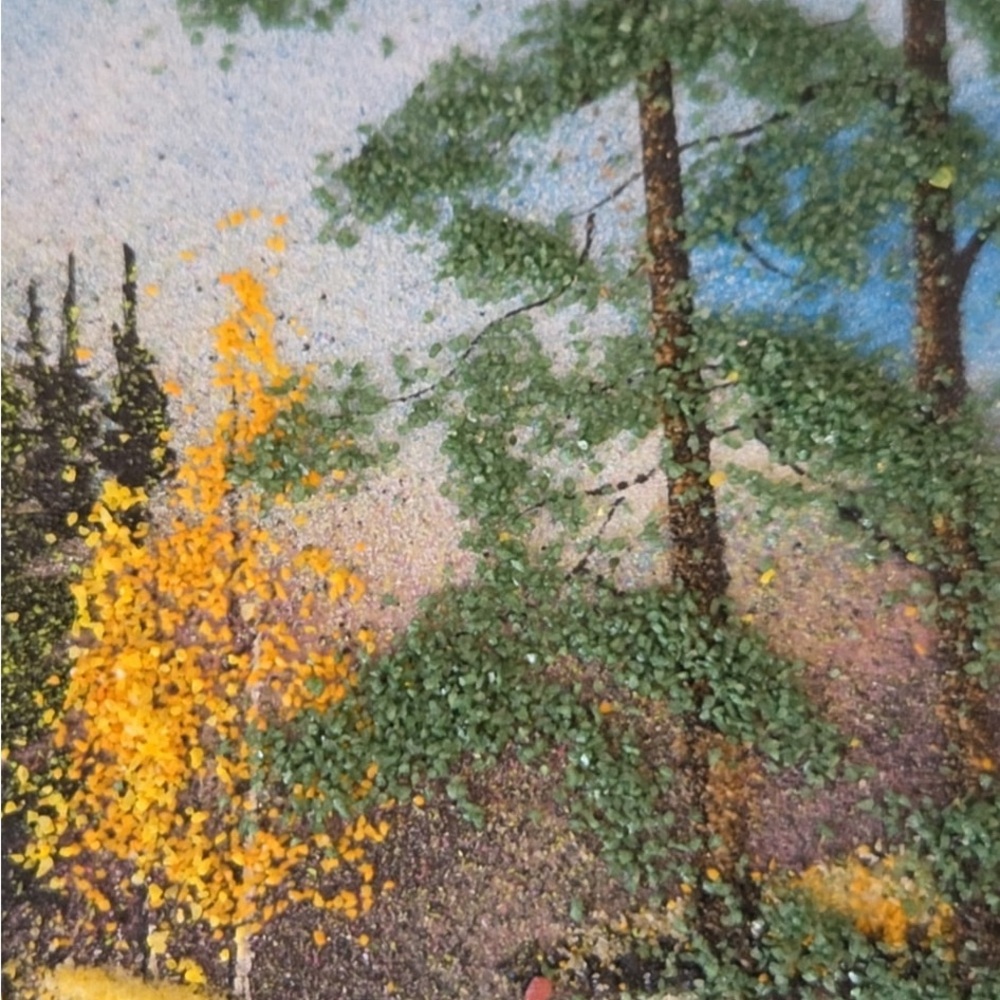 Vintage Russian Fall Scene Mineral Stone Painting in Marble Frame Art - Picture 6 of 10